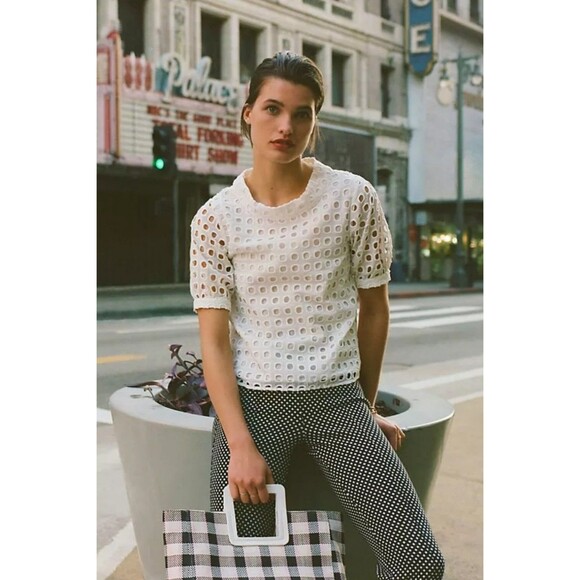 NEW ANTHROPOLOGIE WHITE EUDORA EYELET TOP BY WOLVEN SZ 8 - Picture 3 of 10